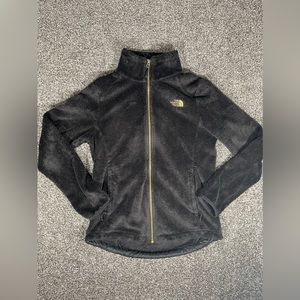 North Face Sherpa Fleece Sweater Womens M Black Full Zip Long Sleeve Synch Waist